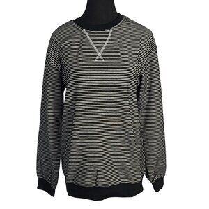 NWOT | Black and White Striped Ribbed Knit Long Sleeve Crewneck Top | Small